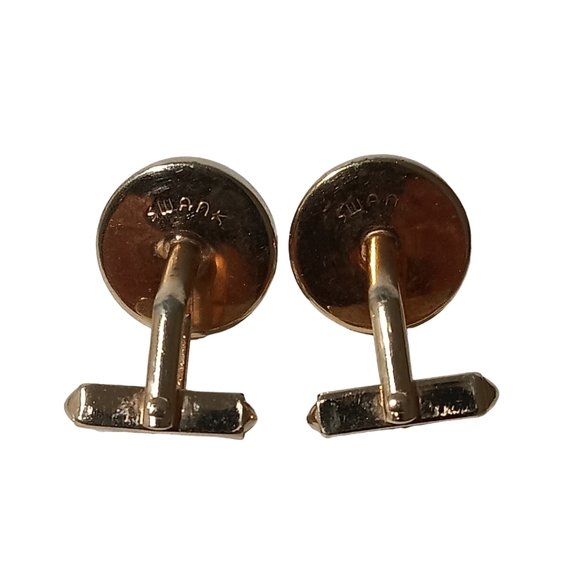 Vintage Swank Cufflinks Gold Tone Round Black Onyx Stone Signed - Picture 5 of 8